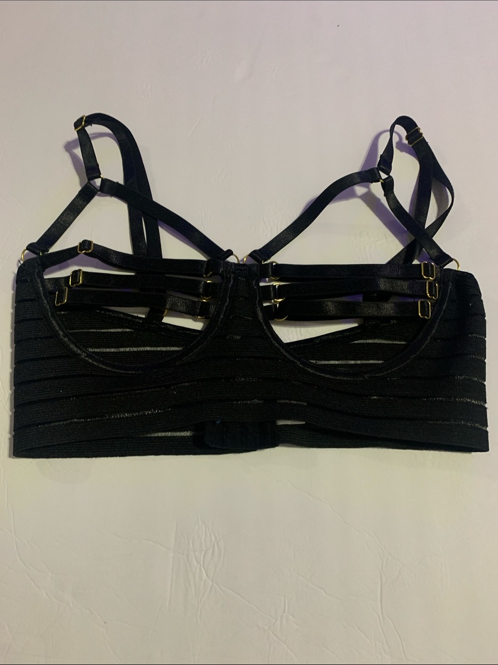Dreamgirl Black Strappy Cutout Bralette with Gold Hardware 34c
NWOT